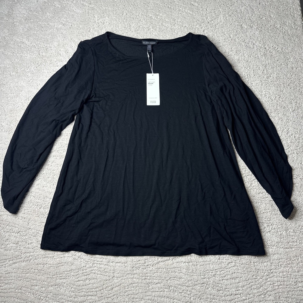 Women's NEW Eileen Fisher Small Viscose Jersey Bateau Top 3/4 Open Sleeve